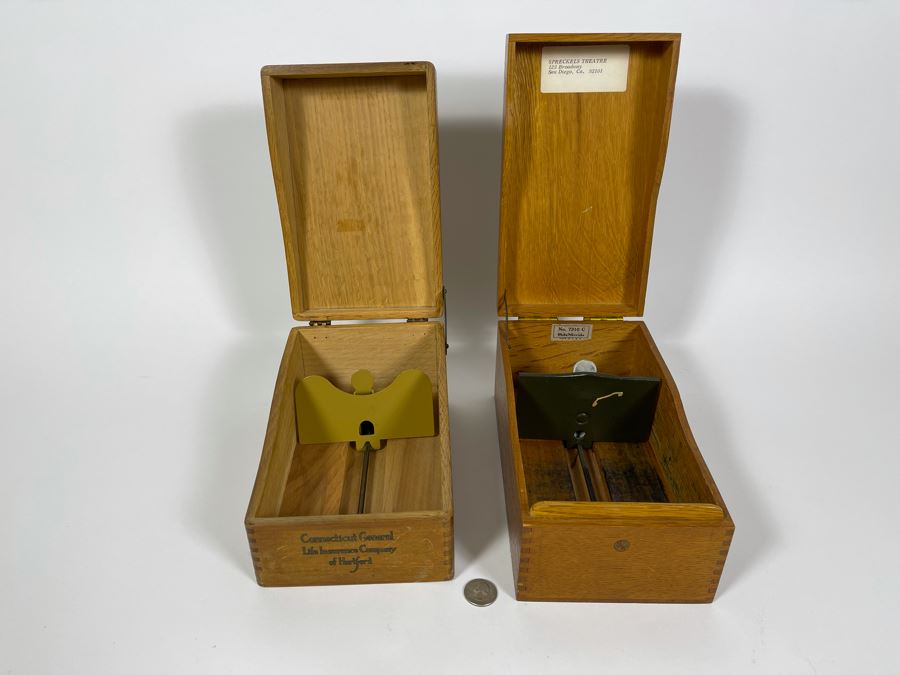 Pair Of Vintage Library Card File Wooden Boxes That Held Spreckels Theatre Membership Subscriptions [Photo 5]