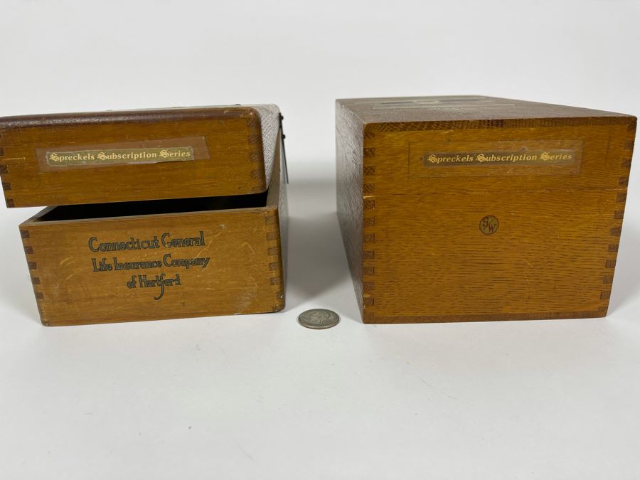 Pair Of Vintage Library Card File Wooden Boxes That Held Spreckels Theatre Membership Subscriptions [Photo 3]