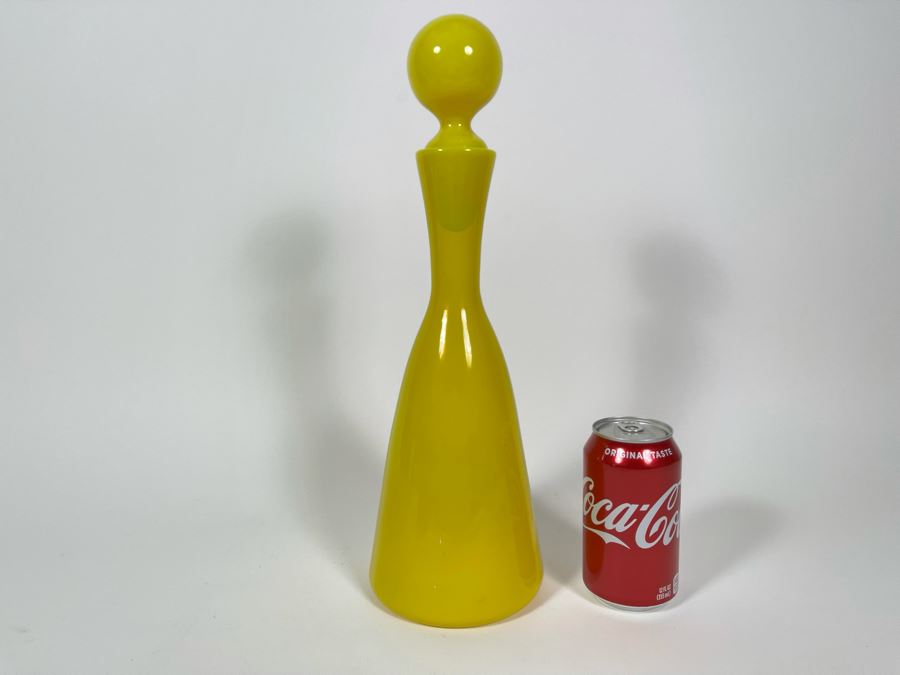 Vintage Yellow Glass Decanter With Stopper 15.5H