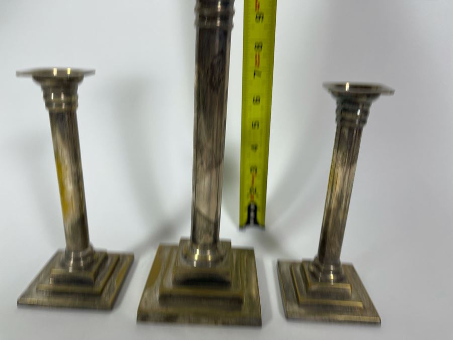 Set Of Three Silverplate Candlesticks Candle Holders [Photo 5]