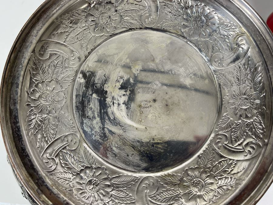 Large Silverplate Punch Bowl 15W X 9H With 11 Silverplate Footed Cups Hand Chased Made In Sheffield England [Photo 12]