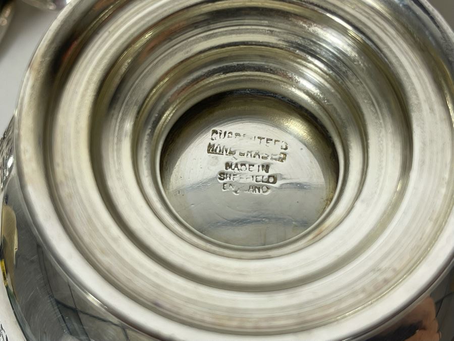 Large Silverplate Punch Bowl 15W X 9H With 11 Silverplate Footed Cups Hand Chased Made In Sheffield England [Photo 25]