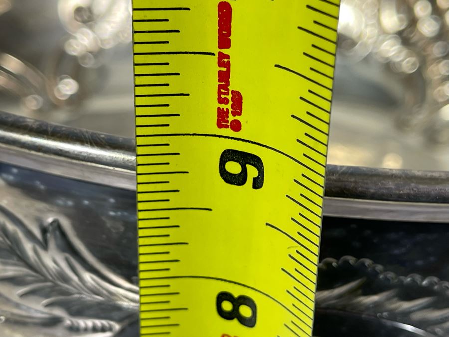 Large Silverplate Punch Bowl 15W X 9H With 11 Silverplate Footed Cups Hand Chased Made In Sheffield England [Photo 16]