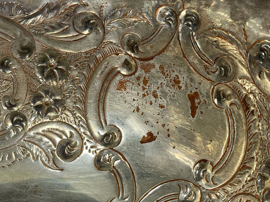 Large Silverplate Punch Bowl 15W X 9H With 11 Silverplate Footed Cups Hand Chased Made In Sheffield England [Photo 9]