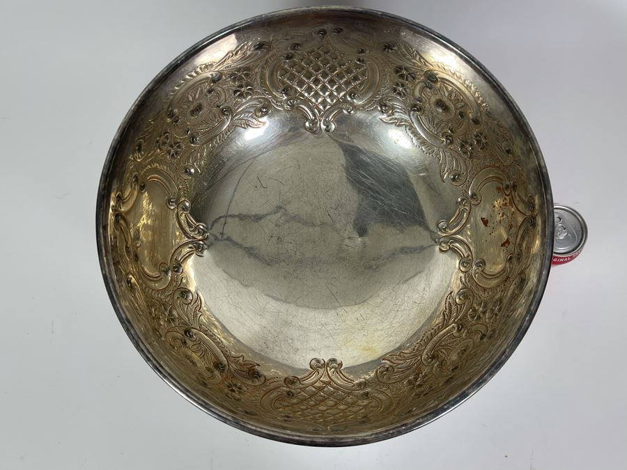 Large Silverplate Punch Bowl 15W X 9H With 11 Silverplate Footed Cups Hand Chased Made In Sheffield England [Photo 11]