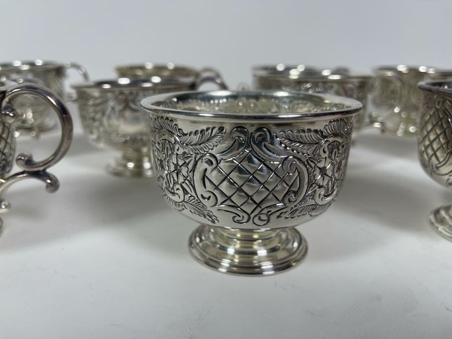 Large Silverplate Punch Bowl 15W X 9H With 11 Silverplate Footed Cups Hand Chased Made In Sheffield England [Photo 22]