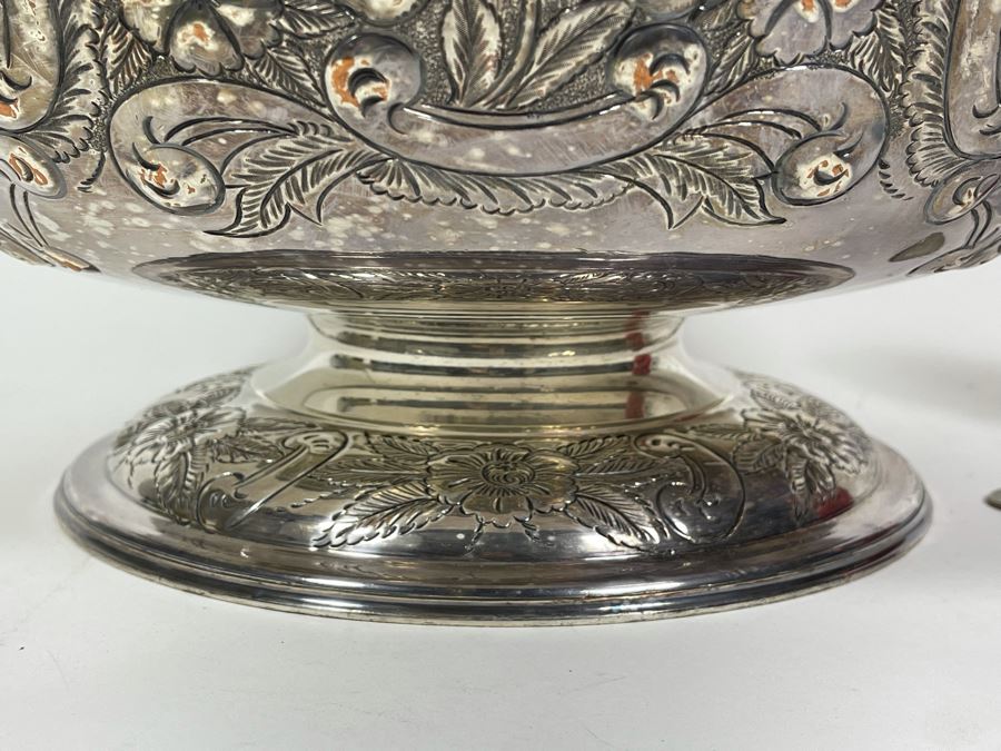 Large Silverplate Punch Bowl 15W X 9H With 11 Silverplate Footed Cups Hand Chased Made In Sheffield England [Photo 7]
