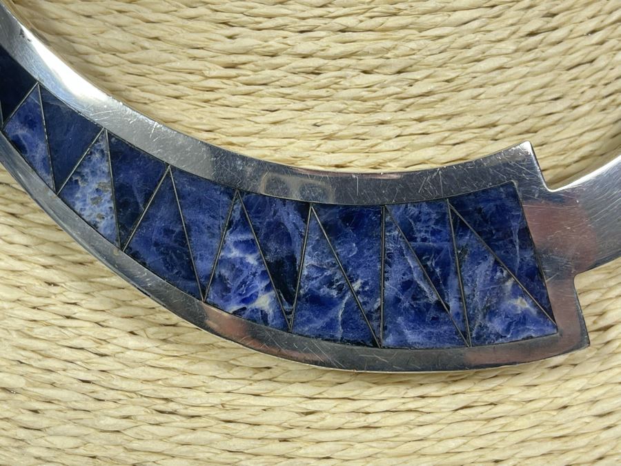 Sterling Silver Signed Modernist Inlay Necklace And Matching Bracelet Mexico Signed CRYS 255g [Photo 5]