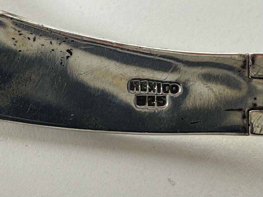 Sterling Silver Signed Modernist Inlay Necklace And Matching Bracelet Mexico Signed CRYS 255g [Photo 11]