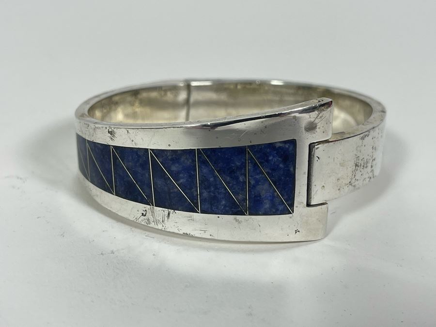 Sterling Silver Signed Modernist Inlay Necklace And Matching Bracelet Mexico Signed CRYS 255g [Photo 12]