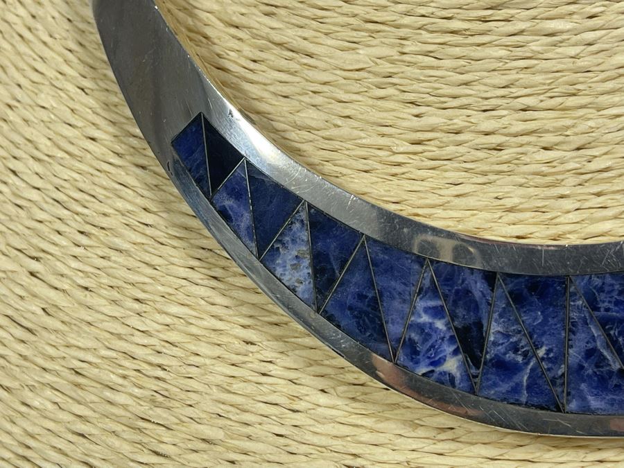 Sterling Silver Signed Modernist Inlay Necklace And Matching Bracelet Mexico Signed CRYS 255g [Photo 6]