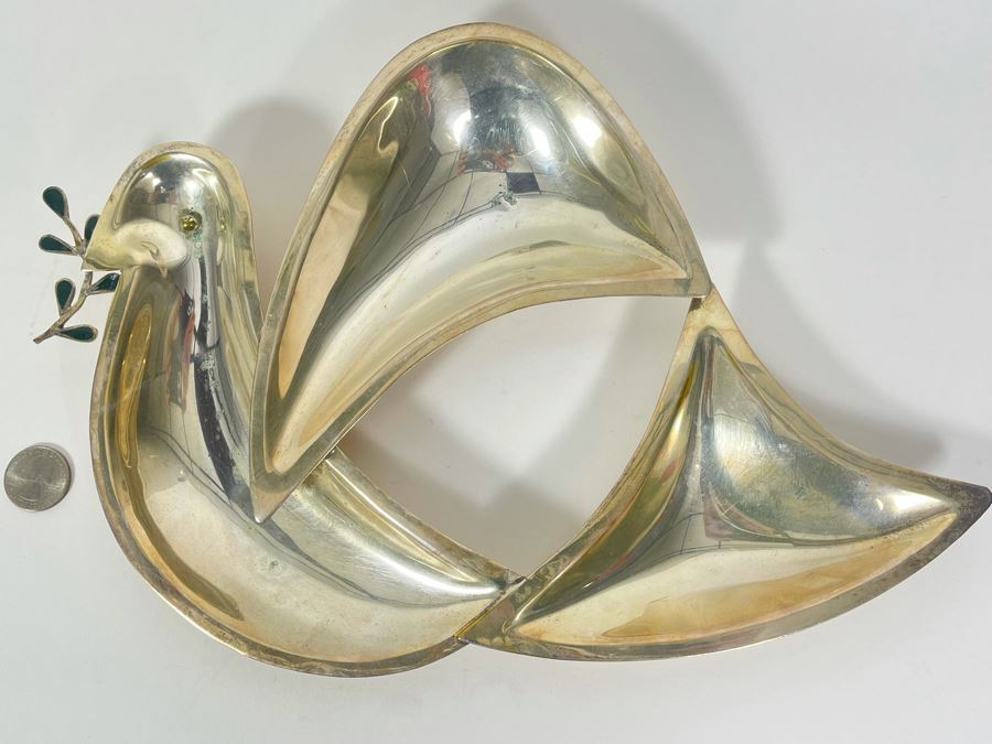 Los Castillo Taxco Hand Wrought Silverplate Dove Bird Divided Dish Made In Mexico 13.5W X 9H [Photo 2]