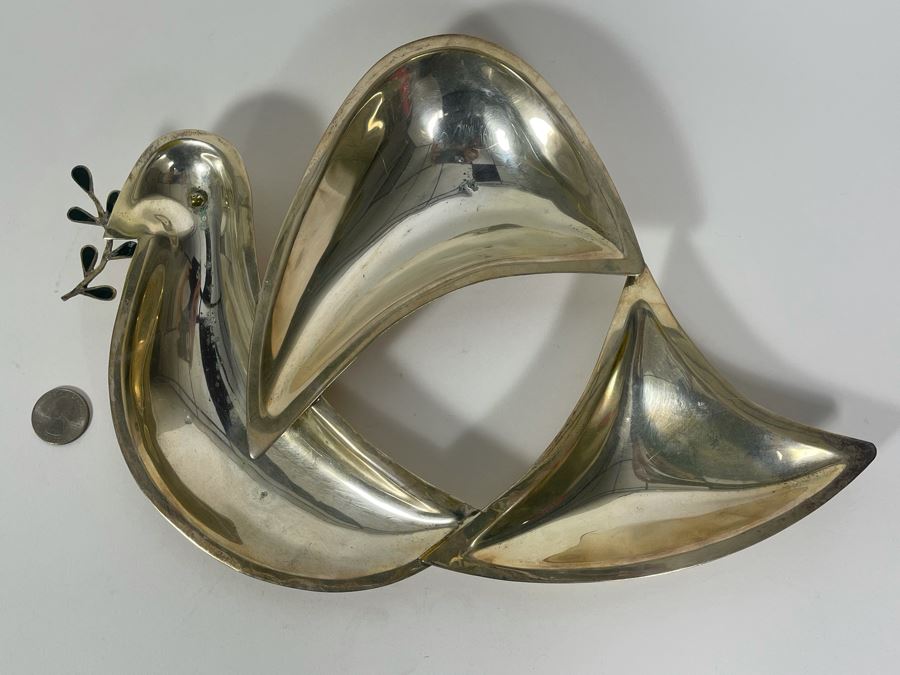 Los Castillo Taxco Hand Wrought Silverplate Dove Bird Divided Dish Made In Mexico 13.5W X 9H [Photo 3]