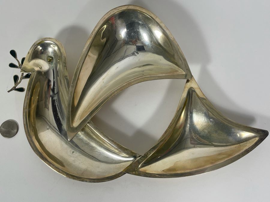 Los Castillo Taxco Hand Wrought Silverplate Dove Bird Divided Dish Made In Mexico 13.5W X 9H [Photo 4]