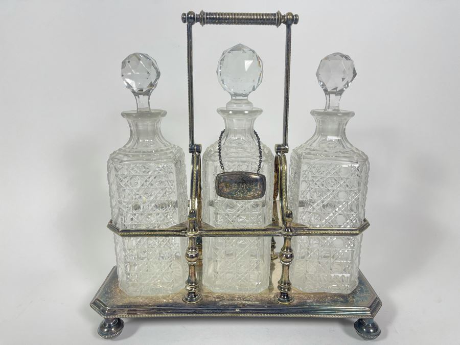 Silver Plated & Crystal Tantalus Set 12.5W X 5.5D X 13.5H