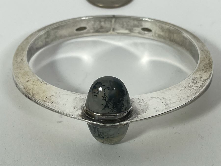 Sterling Silver Modernist Designer Bracelet With Stones Signed Strand 3W 57.3g [Photo 7]