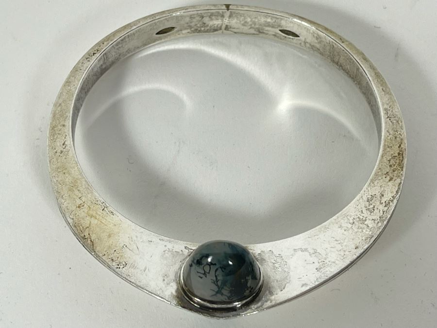 Sterling Silver Modernist Designer Bracelet With Stones Signed Strand 3W 57.3g [Photo 6]