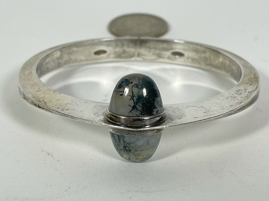 Sterling Silver Modernist Designer Bracelet With Stones Signed Strand 3W 57.3g