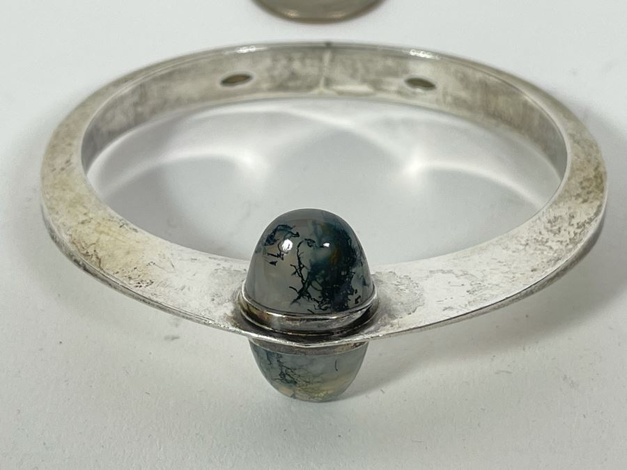 Sterling Silver Modernist Designer Bracelet With Stones Signed Strand 3W 57.3g [Photo 8]