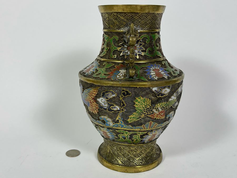 Vintage Japanese Champleve Vase 6.5W X 9.5H [Photo 7]