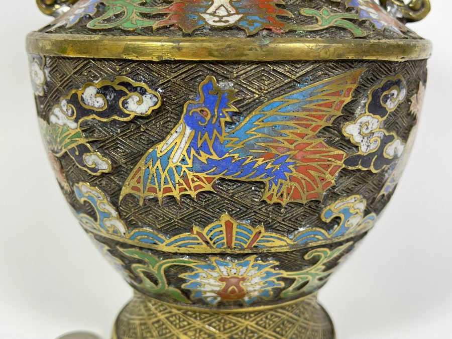 Vintage Japanese Champleve Vase 6.5W X 9.5H [Photo 5]