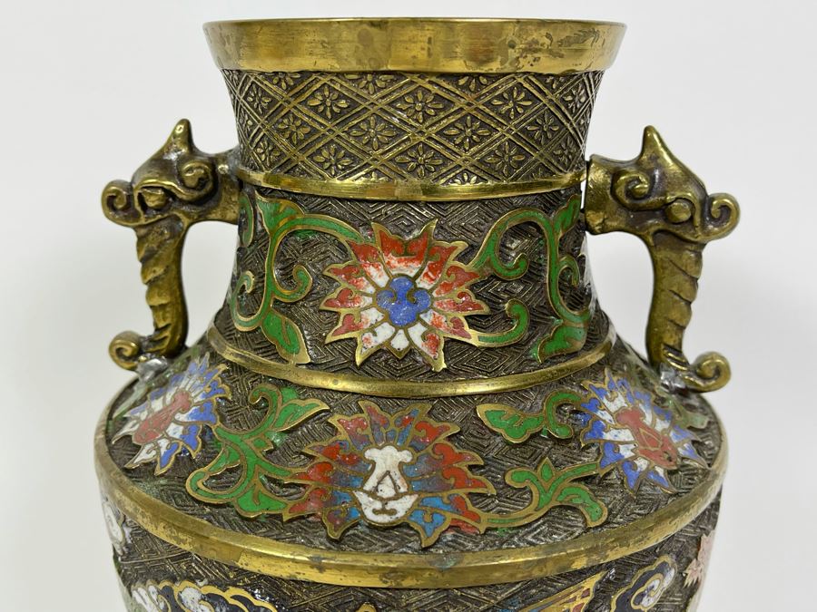 Vintage Japanese Champleve Vase 6.5W X 9.5H [Photo 3]