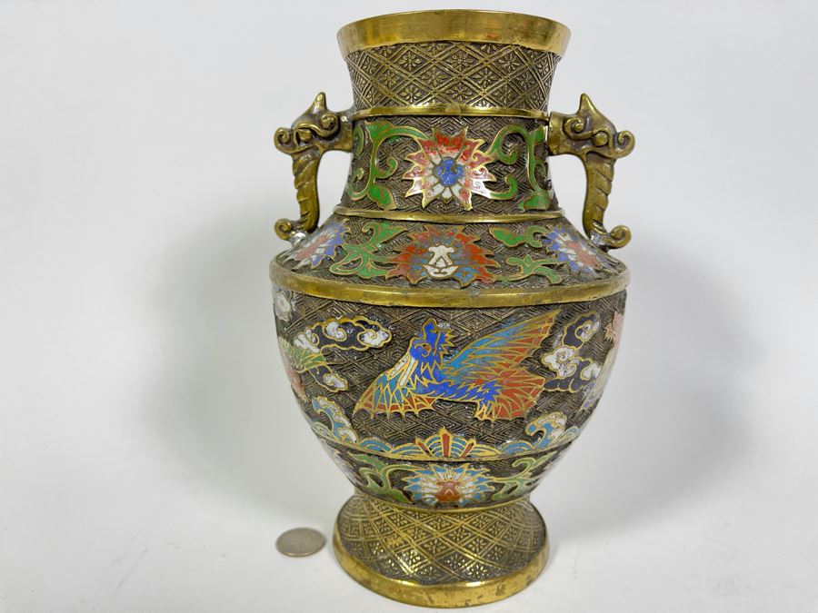 Vintage Japanese Champleve Vase 6.5W X 9.5H [Photo 1]
