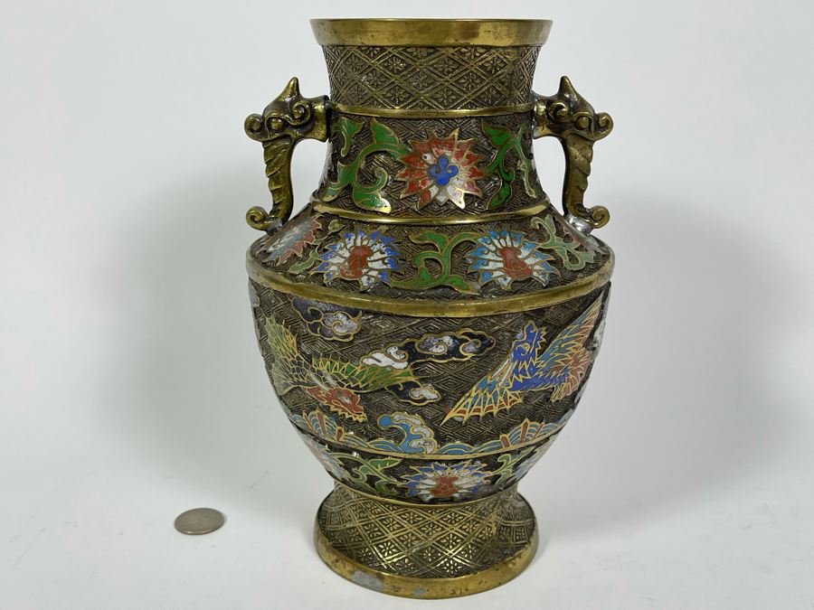 Vintage Japanese Champleve Vase 6.5W X 9.5H [Photo 11]