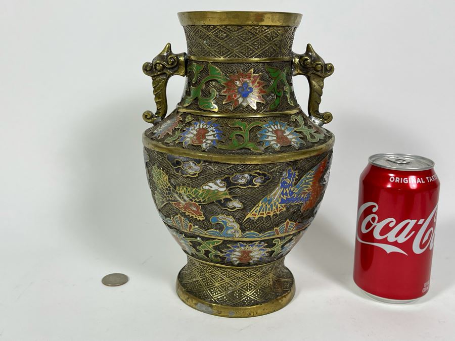 Vintage Japanese Champleve Vase 6.5W X 9.5H [Photo 13]