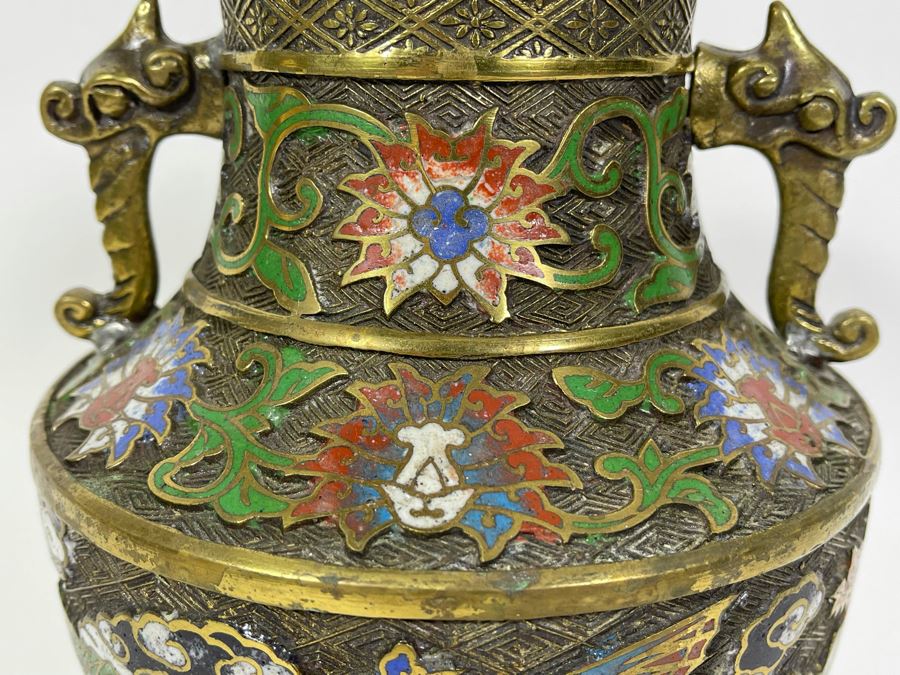 Vintage Japanese Champleve Vase 6.5W X 9.5H [Photo 4]