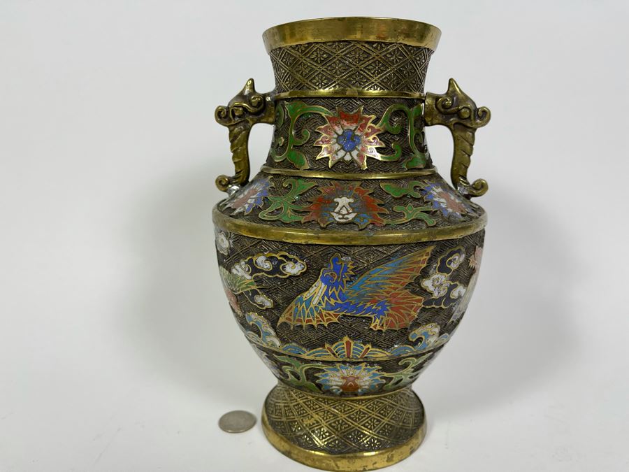 Vintage Japanese Champleve Vase 6.5W X 9.5H [Photo 2]