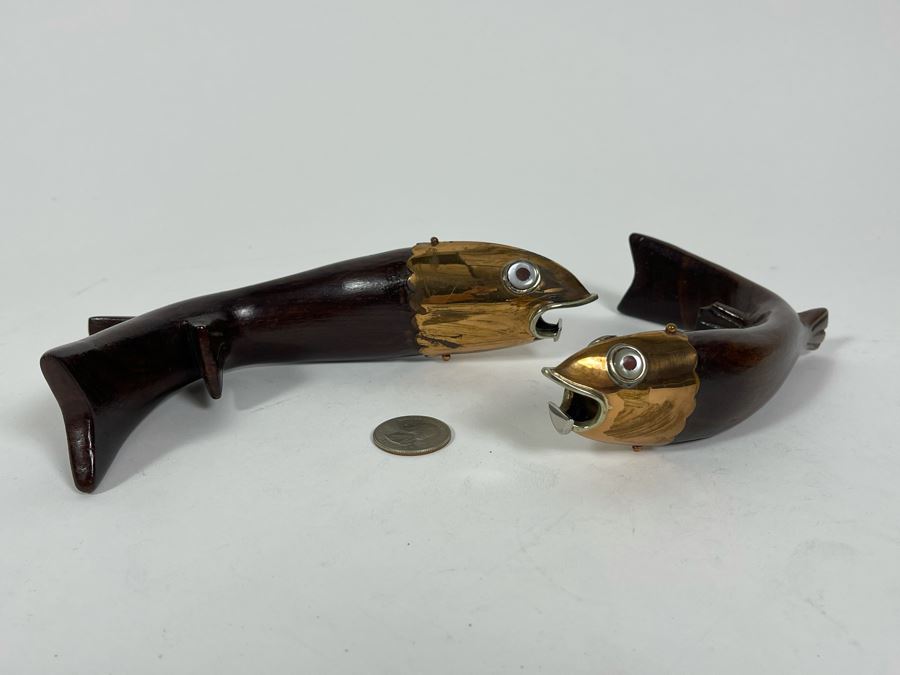 Pair Of Los Castillo Taxco Mexico Wood And Metal Fish Bottle Openers [Photo 2]