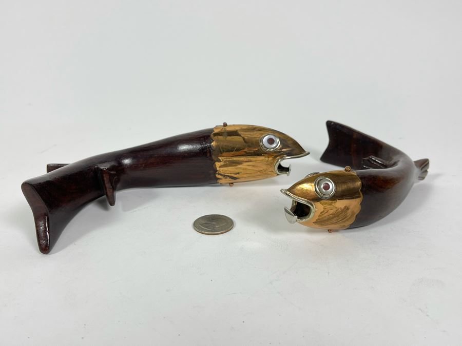 Pair Of Los Castillo Taxco Mexico Wood And Metal Fish Bottle Openers [Photo 1]