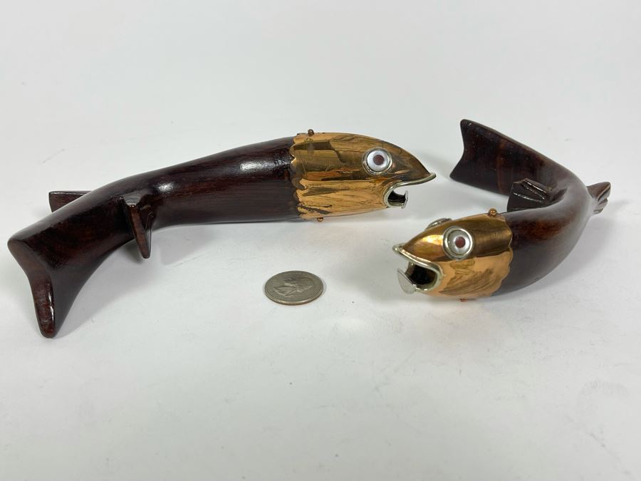Pair Of Los Castillo Taxco Mexico Wood And Metal Fish Bottle Openers [Photo 3]