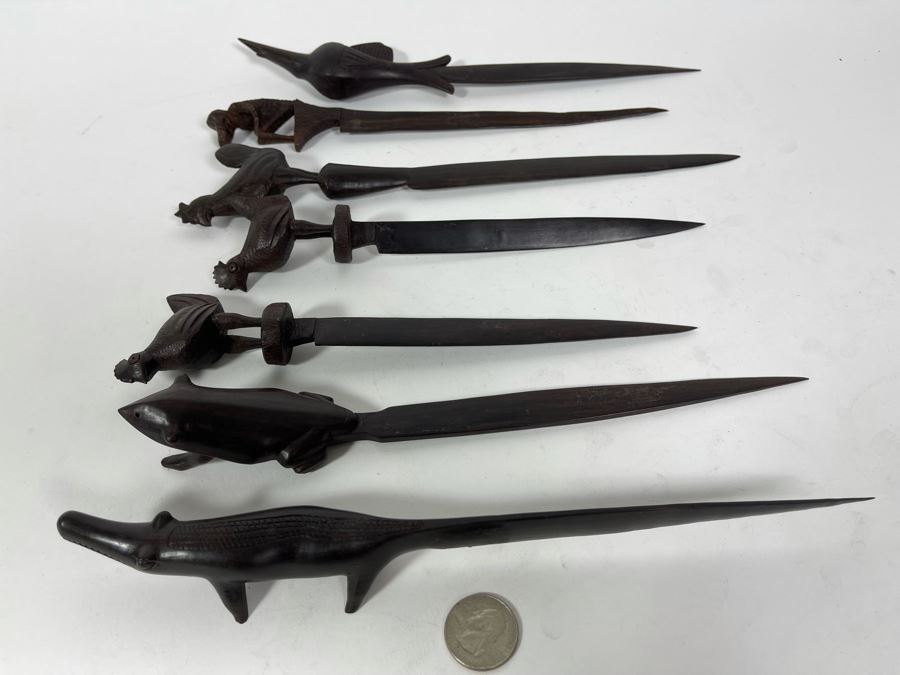 Collection Of Seven Carved Hardwood Animal Letter Openers From Africa [Photo 2]