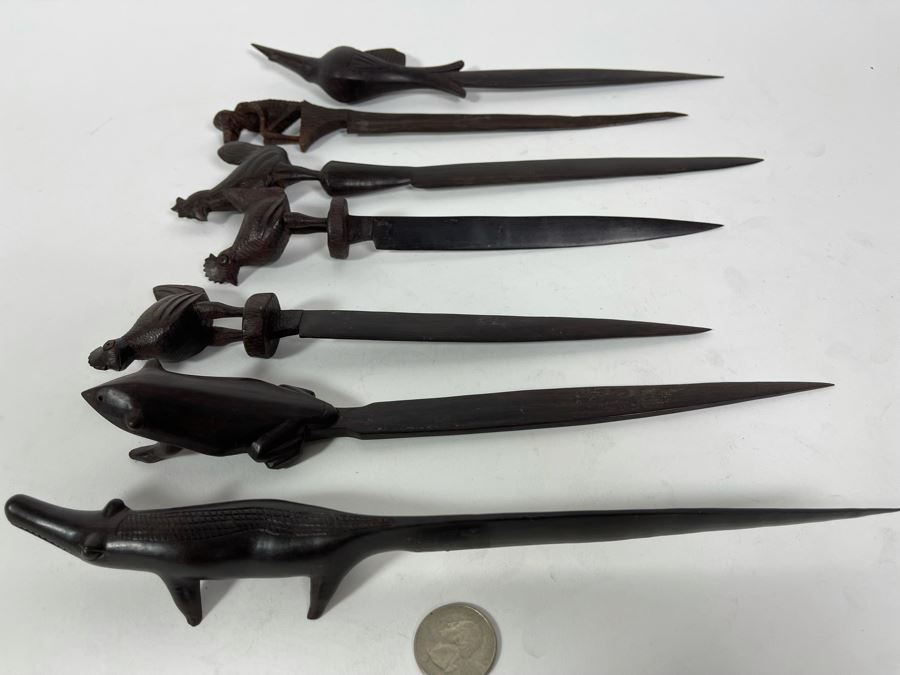 Collection Of Seven Carved Hardwood Animal Letter Openers From Africa [Photo 9]