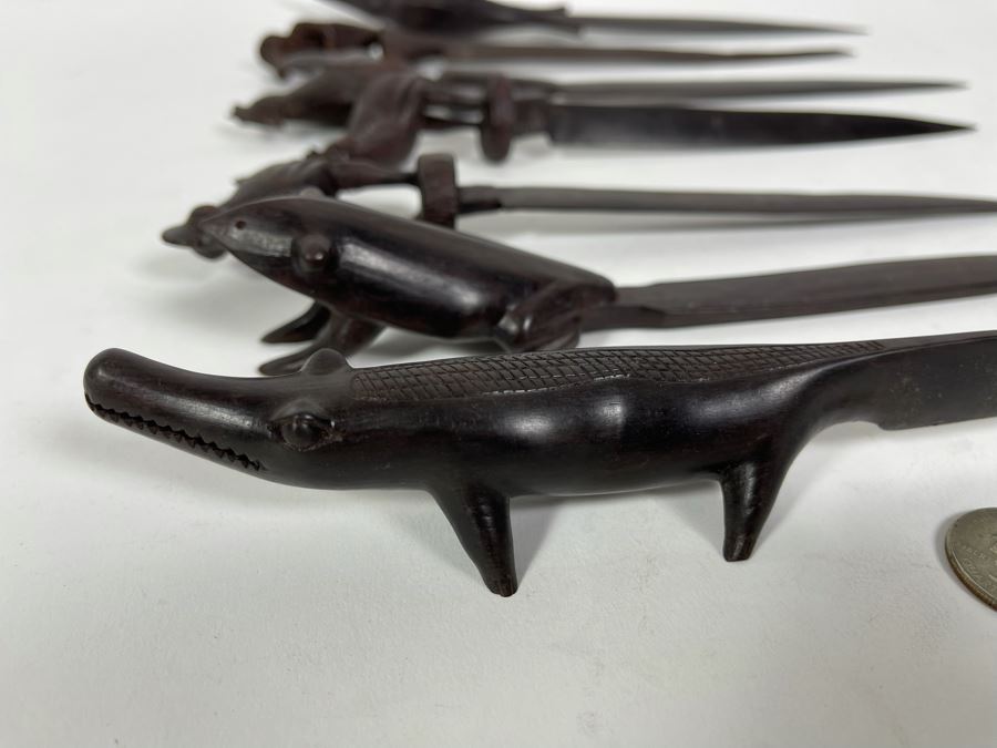 Collection Of Seven Carved Hardwood Animal Letter Openers From Africa [Photo 5]