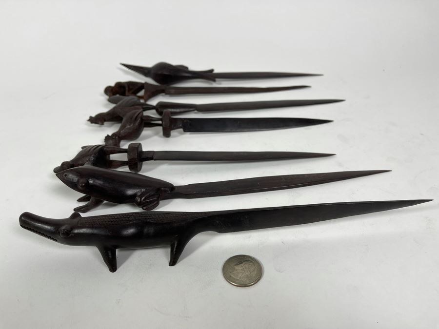 Collection Of Seven Carved Hardwood Animal Letter Openers From Africa [Photo 4]