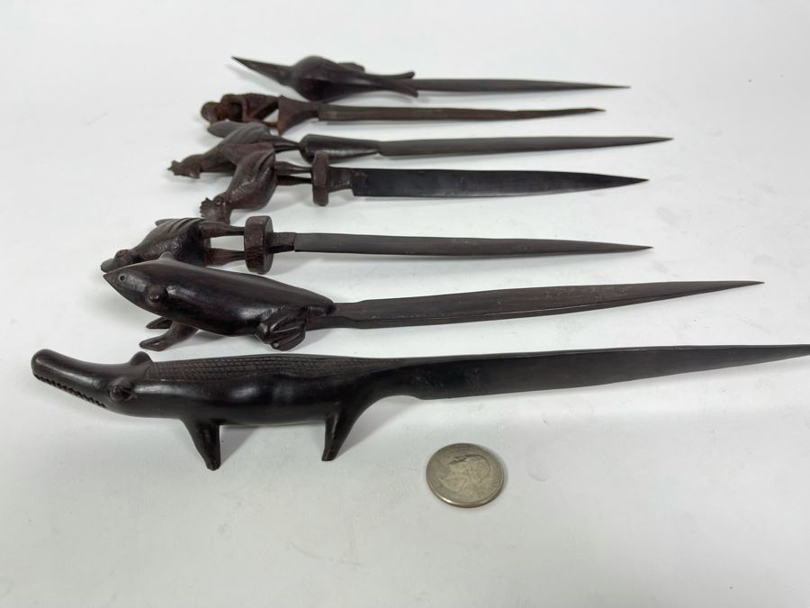 Collection Of Seven Carved Hardwood Animal Letter Openers From Africa [Photo 3]