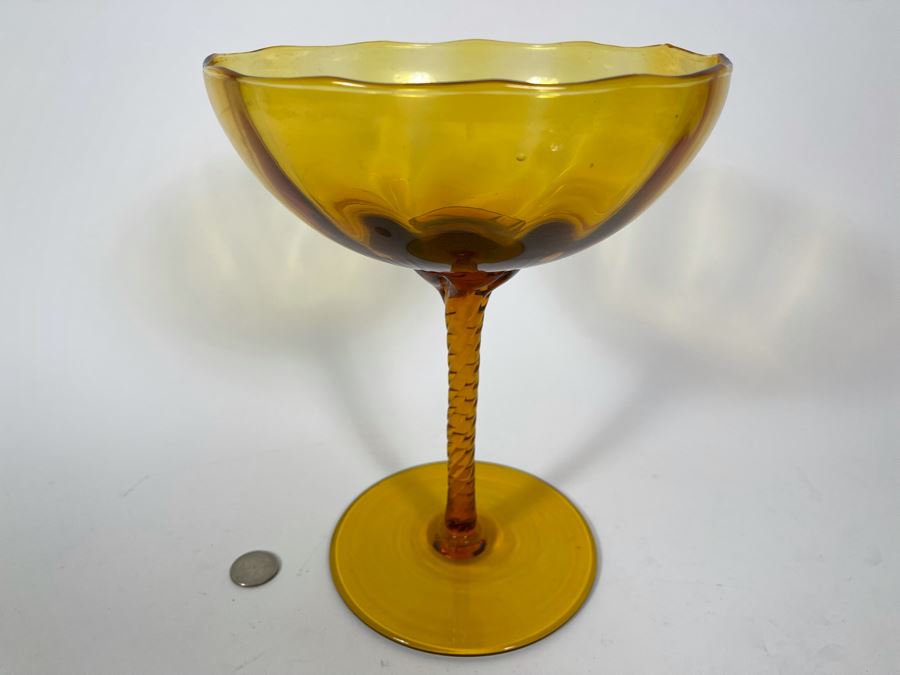 Footed Amber Glass Compote 9.5H [Photo 2]