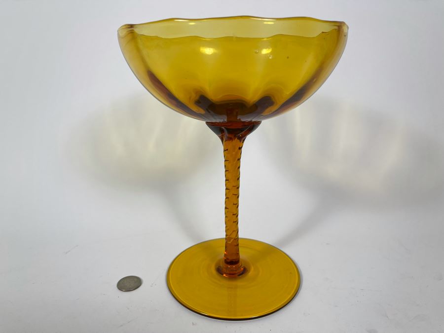 Footed Amber Glass Compote 9.5H [Photo 3]