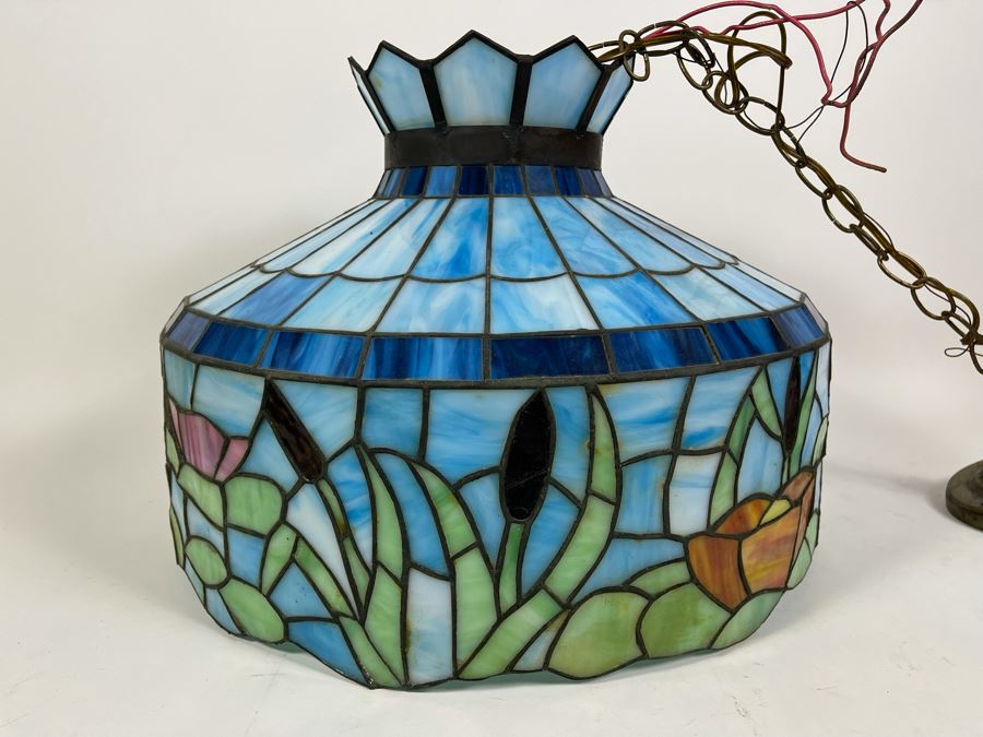 Vintage Swensen's Ice Cream Parlor From Spreckels Building San Diego Stained Glass Hanging Light Fixture 20W X 15H [Photo 8]