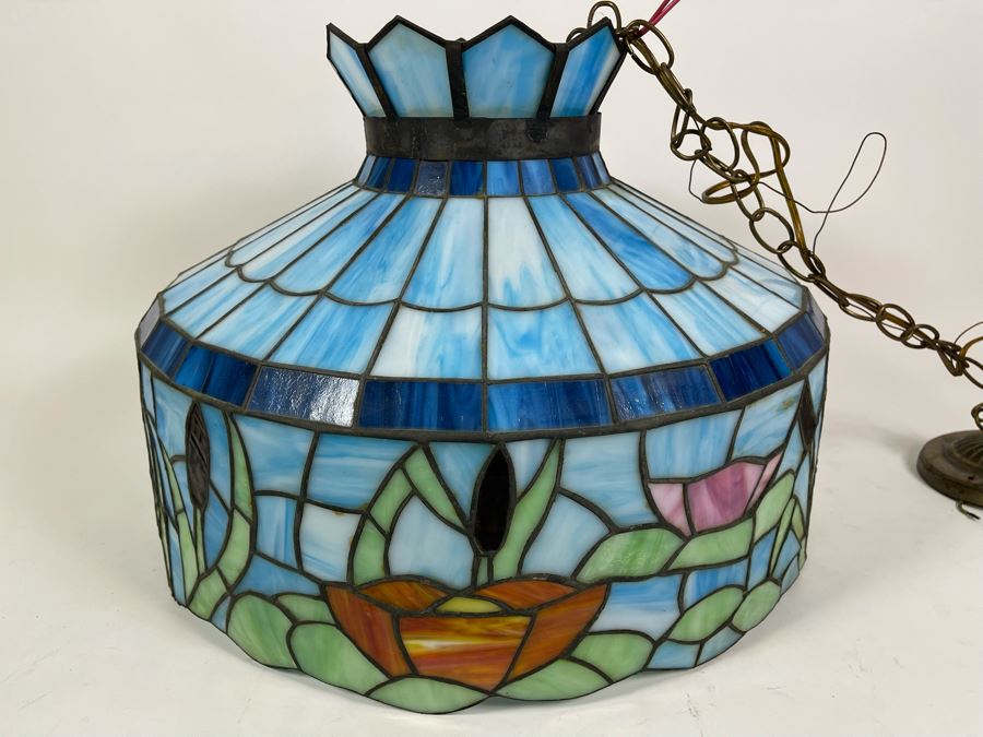 Vintage Swensen's Ice Cream Parlor From Spreckels Building San Diego Stained Glass Hanging Light Fixture 20W X 15H [Photo 5]