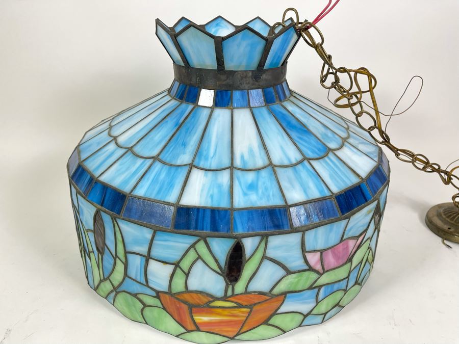 Vintage Swensen's Ice Cream Parlor From Spreckels Building San Diego Stained Glass Hanging Light Fixture 20W X 15H [Photo 2]