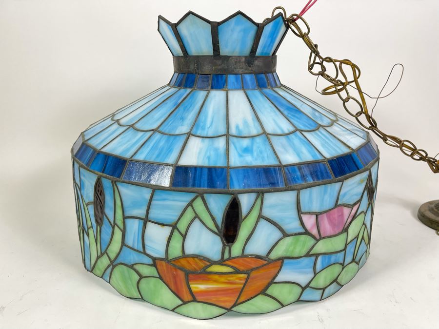 Vintage Swensen's Ice Cream Parlor From Spreckels Building San Diego Stained Glass Hanging Light Fixture 20W X 15H