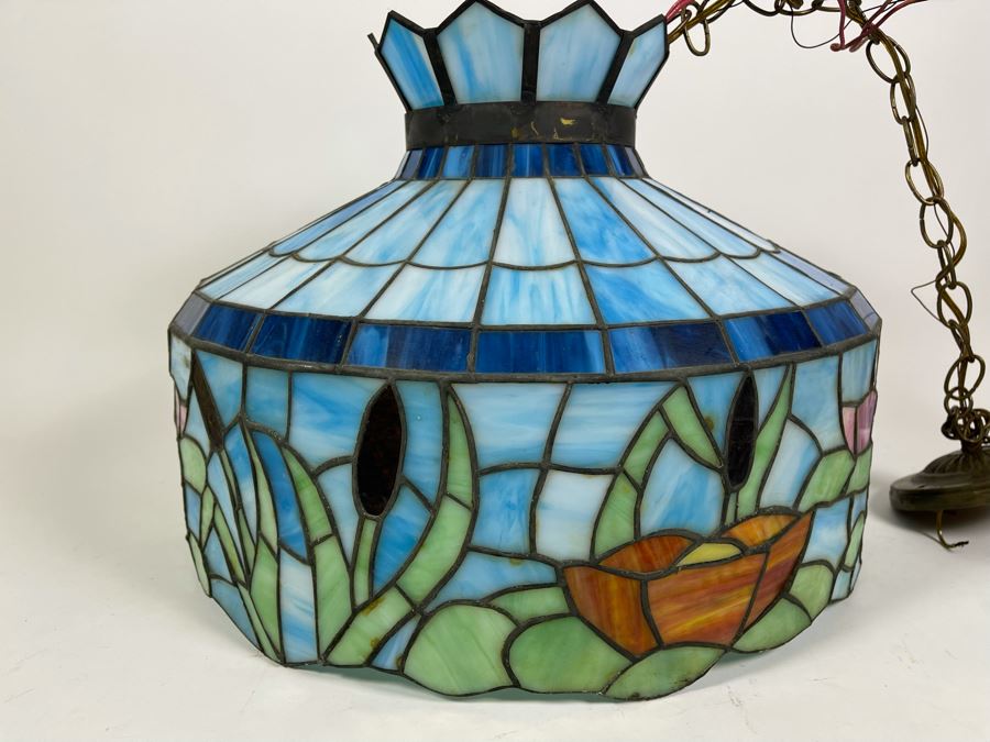 Vintage Swensen's Ice Cream Parlor From Spreckels Building San Diego Stained Glass Hanging Light Fixture 20W X 15H [Photo 7]