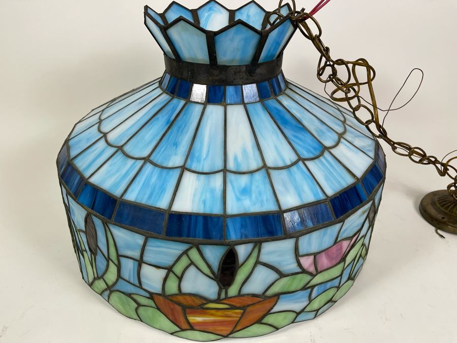 Vintage Swensen's Ice Cream Parlor From Spreckels Building San Diego Stained Glass Hanging Light Fixture 20W X 15H [Photo 4]