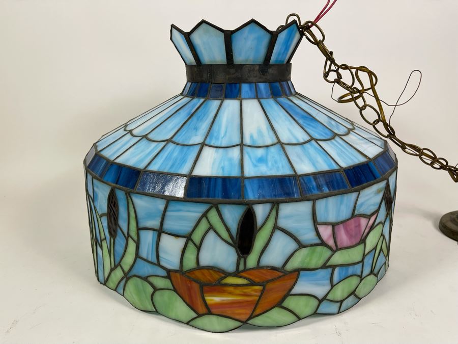 Vintage Swensen's Ice Cream Parlor From Spreckels Building San Diego Stained Glass Hanging Light Fixture 20W X 15H [Photo 3]