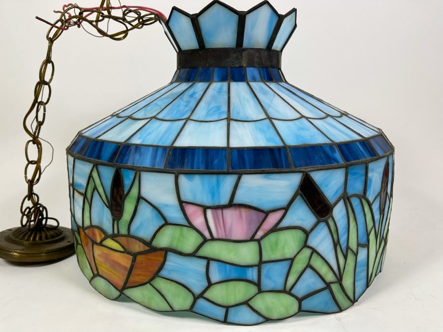 Vintage Swensen's Ice Cream Parlor From Spreckels Building San Diego Stained Glass Hanging Light Fixture 20W X 15H [Photo 9]