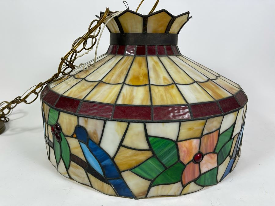 Vintage Swensen's Ice Cream Parlor From Spreckels Building San Diego Stained Glass Hanging Light Fixture 20W X 15H [Photo 7]